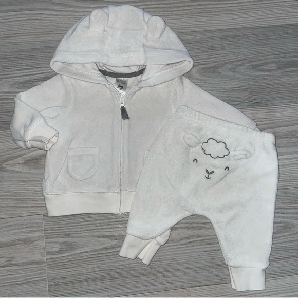 Carter's Other - Carter’s Baby Boys 2PC Outfit 3M Fleece White Zip Hoodie Ears Lamb Pants Set